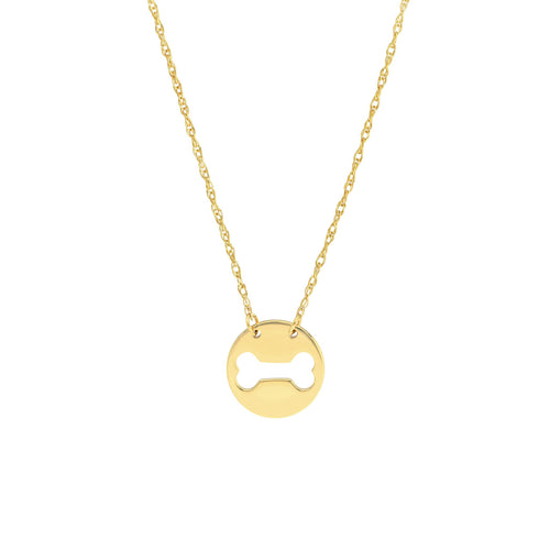 14K Yellow Gold Cutout Dog Bone Mini Disk Necklace - Queen May