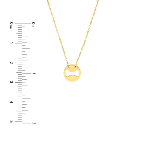 14K Yellow Gold Cutout Dog Bone Mini Disk Necklace - Queen May