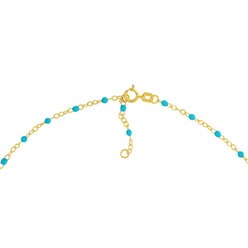 14K Yellow Gold Turquoise Blue Enamel Bead Station Bracelet - Queen May