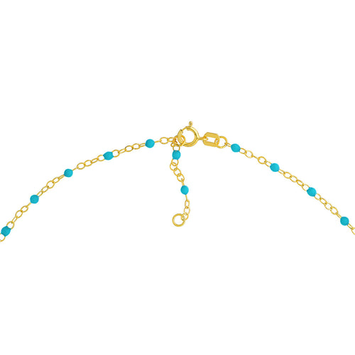 14K Yellow Gold & Turquoise Blue Enamel Bead Station Chain Necklace - Queen May