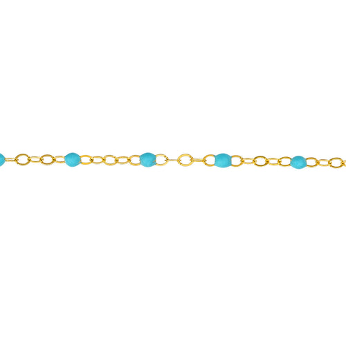 14K Yellow Gold Turquoise Blue Enamel Bead Station Bracelet - Queen May