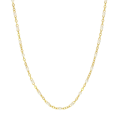 14K Yellow Gold & White Enamel Bead Station Chain Necklace - Queen May
