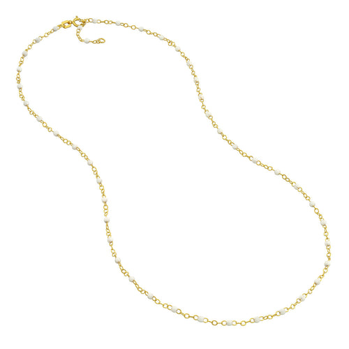 14K Yellow Gold & White Enamel Bead Station Chain Necklace - Queen May