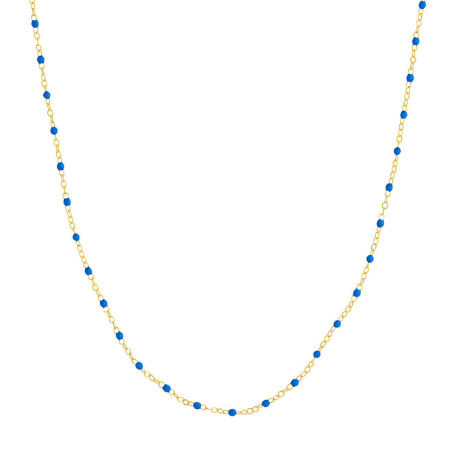 14K Yellow Gold & Cobalt Blue Enamel Bead Station Chain Necklace - Queen May