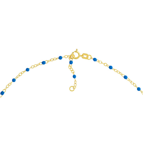 14K Yellow Gold & Cobalt Blue Enamel Bead Station Anklet - Queen May