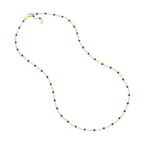 14K Yellow Gold & Cobalt Blue Enamel Bead Station Chain Necklace - Queen May
