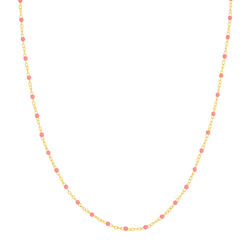 14K Yellow Gold Baby Pink Enamel Bead Piatto Necklace - Queen May