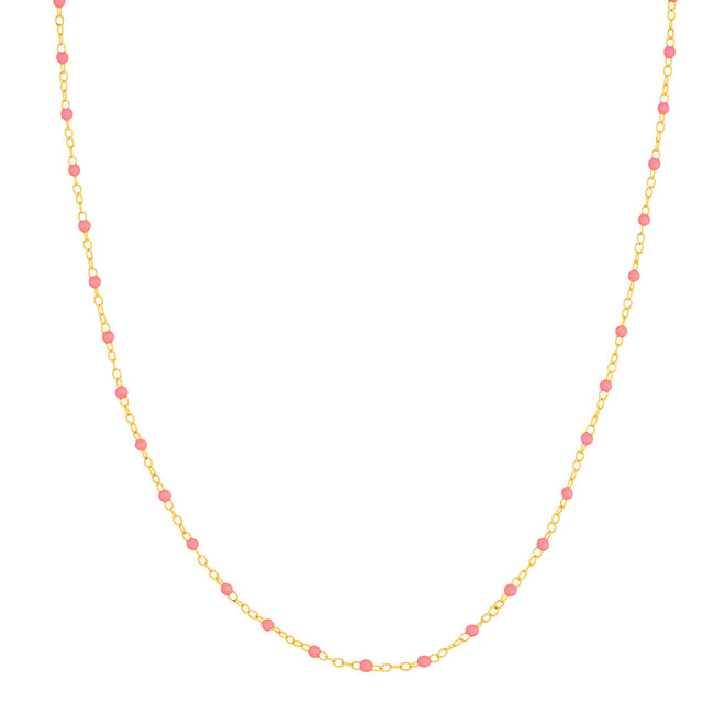 14K Yellow Gold Baby Pink Enamel Bead Piatto Necklace - Queen May