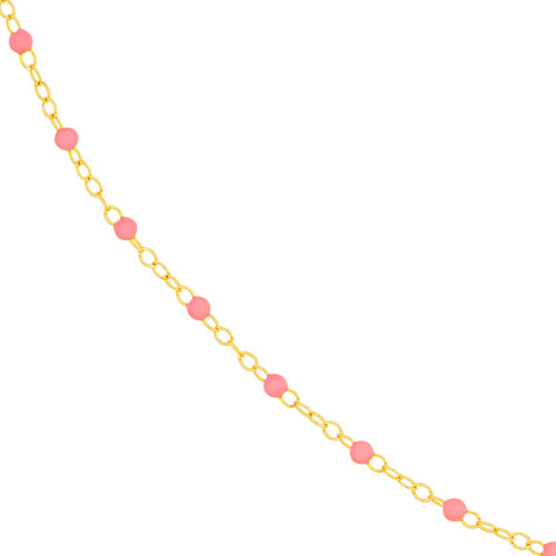 14K Yellow Gold Baby Pink Enamel Bead Piatto Necklace - Queen May