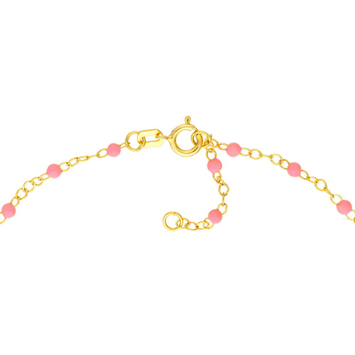 14K Yellow Gold Baby Pink Enamel Bead Piatto Necklace - Queen May