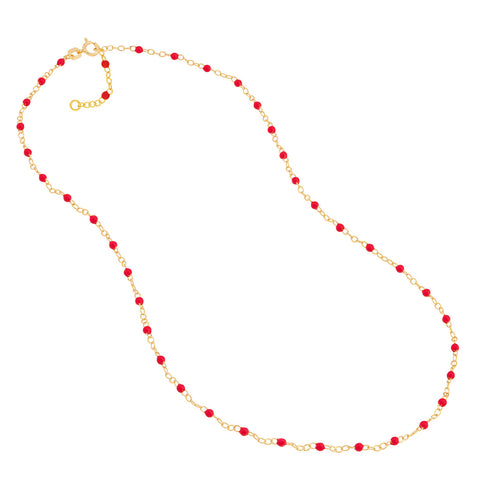 14K Yellow Gold Red Enamel Bead Piatto Necklace - Queen May