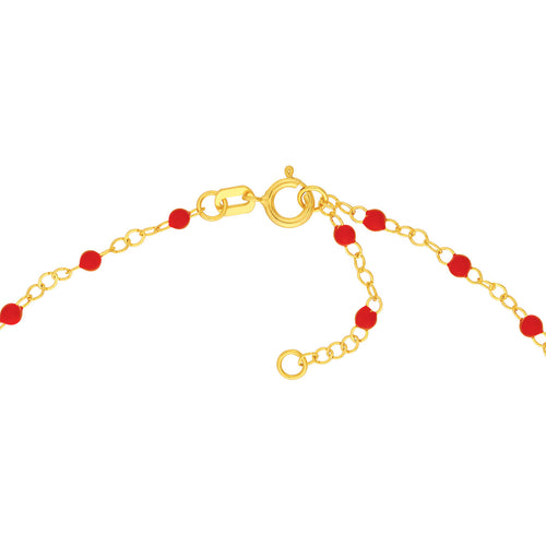 14K Yellow Gold Red Enamel Bead Piatto Necklace - Queen May