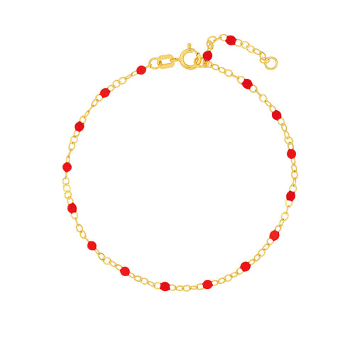 14K Yellow Gold Red Enamel Bead Piatto Bracelet - Queen May