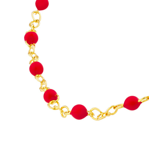 14K Yellow Gold Red Enamel Bead Piatto Bracelet - Queen May