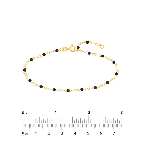 14K Yellow Gold Black Enamel Bead Station Chain Bracelet - Queen May