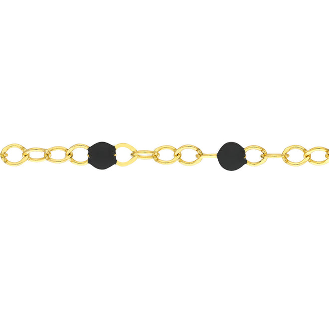 14K Yellow Gold Black Enamel Bead Station Chain Anklet - Queen May