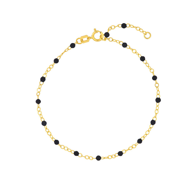 14K Yellow Gold Black Enamel Bead Station Chain Bracelet - Queen May