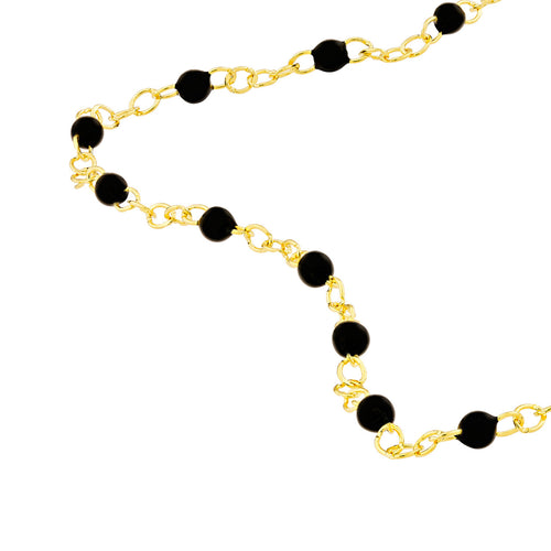 14K Yellow Gold Black Enamel Bead Station Chain Bracelet - Queen May