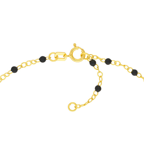 14K Yellow Gold Black Enamel Bead Station Chain Bracelet - Queen May