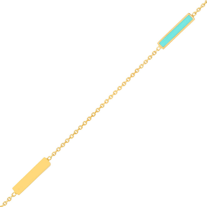 14K Yellow Gold Turquoise Enamel Alternating Bar Anklet - Queen May