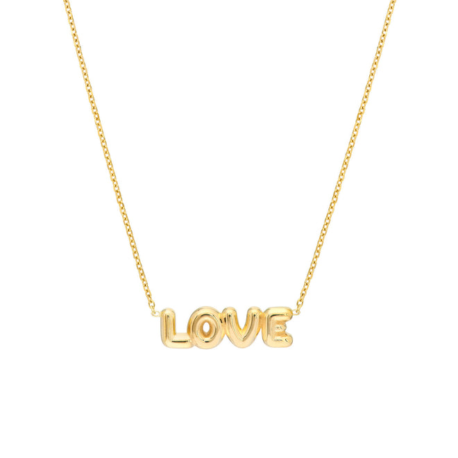 14K Yellow Gold Puff ''Love'' Pendant Necklace - Queen May
