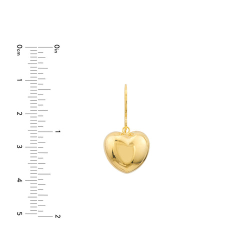 14K Yellow Gold Puffed Heart Fish Hook Earrings - Queen May