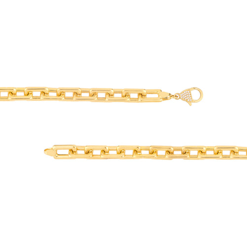 14K Yellow Gold Chunky Paper Clip Bracelet with Diamond Lock - Queen May