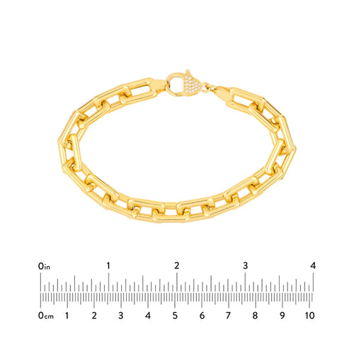 14K Yellow Gold Chunky Paper Clip Bracelet with Diamond Lock - Queen May