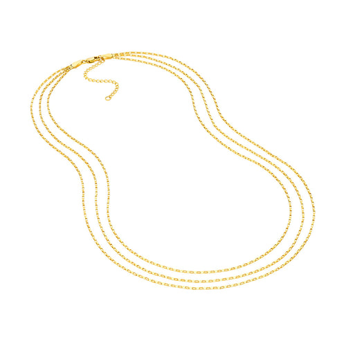 14K Yellow Gold Triple Graduated Box Link Necklace - Queen May