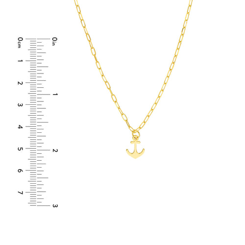 14K Yellow Gold Mini Anchor Pendant Paperclip Chain Necklace - Queen May
