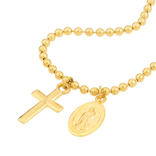 14K Yellow Gold Virgin Mary and Cross Bead Bracelet - Queen May