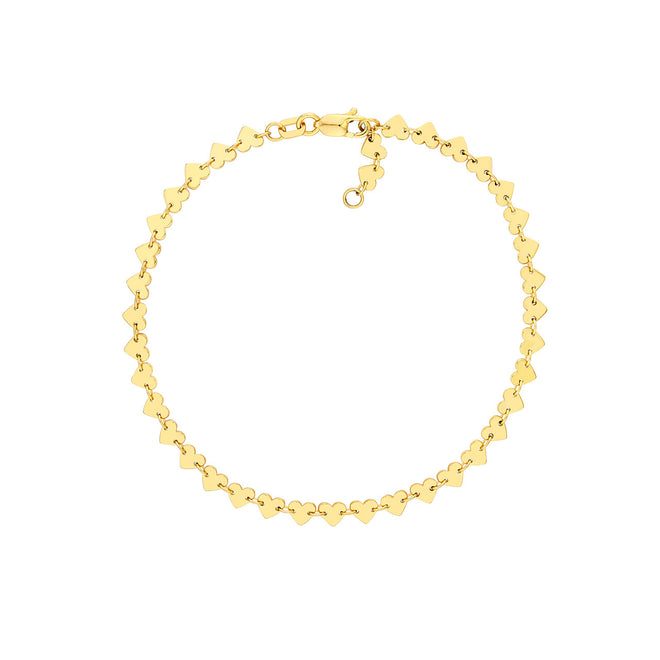 14K Yellow Gold Side by Side Heart Station Bracelet - Queen May