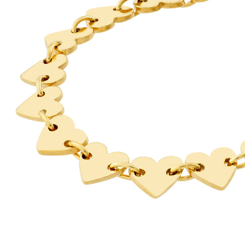 14K Yellow Gold Side by Side Heart Station Bracelet - Queen May