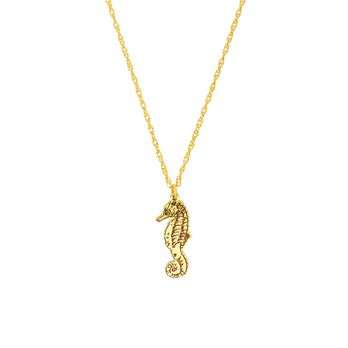 14K Yellow Gold Seahorse Pendant Necklace - Queen May