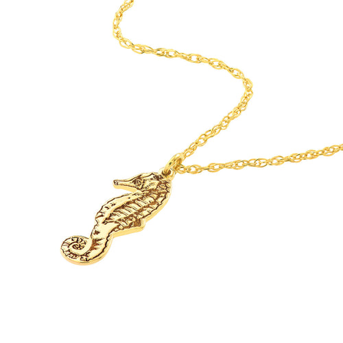 14K Yellow Gold Seahorse Pendant Necklace - Queen May