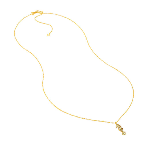 14K Yellow Gold Seahorse Pendant Necklace - Queen May