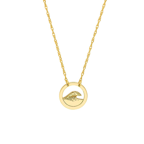 14K Yellow Gold Wave Open Circle Necklace - Queen May