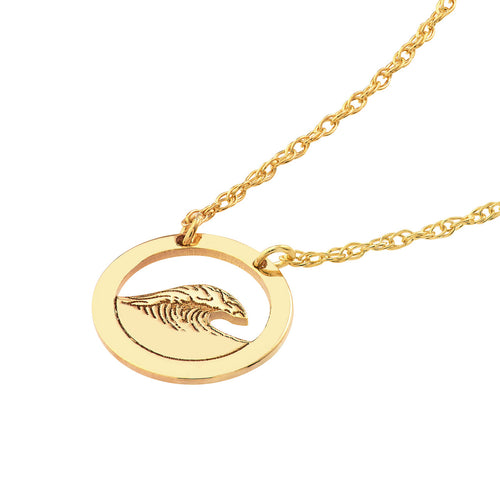 14K Yellow Gold Wave Open Circle Necklace - Queen May