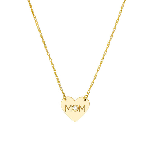 14K Yellow Gold Mom Diamond Pendant Necklace - Queen May