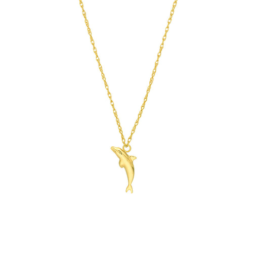 14K Yellow Gold Dolphin Pendant Necklace - Queen May