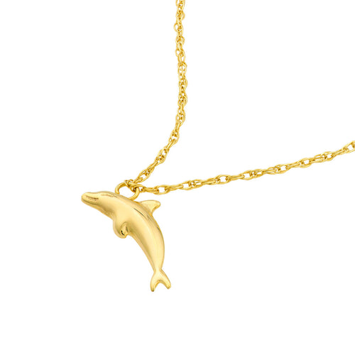 14K Yellow Gold Dolphin Pendant Necklace - Queen May