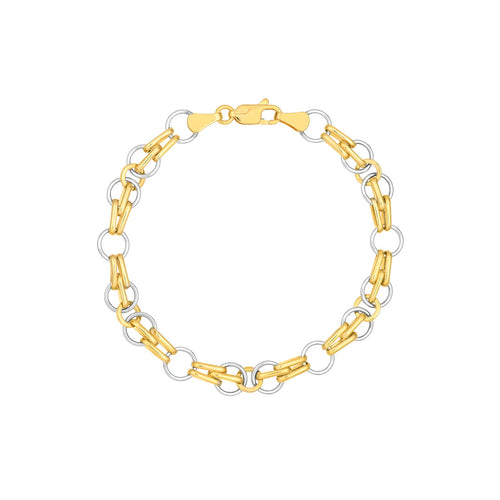 14K Yellow and White Gold Two Tone Mixed Round Oval Link Bracelet - Queen May