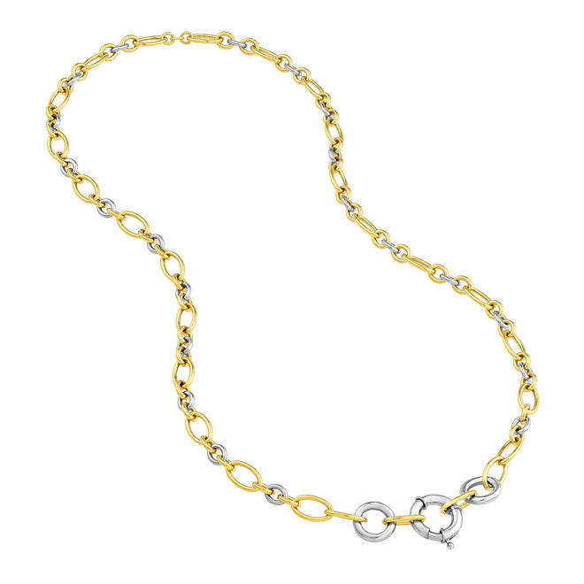 14K Yellow and White Gold Two Tone Alternate Oval Link Necklace - Queen May