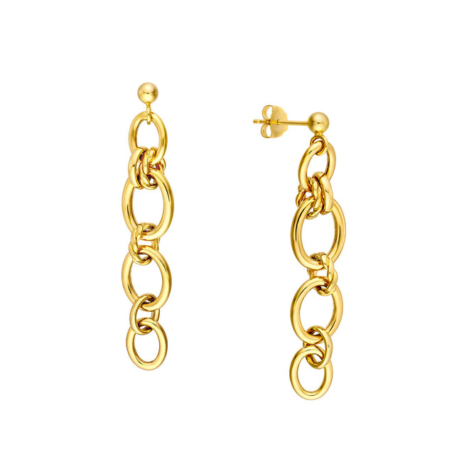 14K Yellow Gold Polished Oval Link Dangle Earrings - Queen May