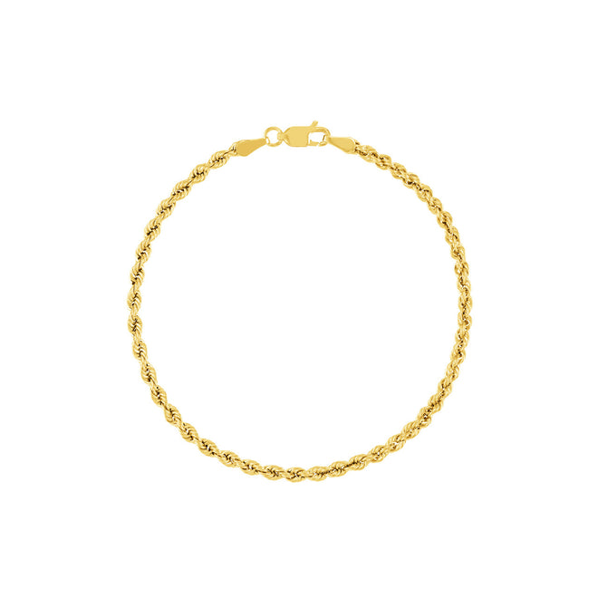 14K Yellow Gold 2.9mm Hollow Rope Chain Bracelet - Queen May