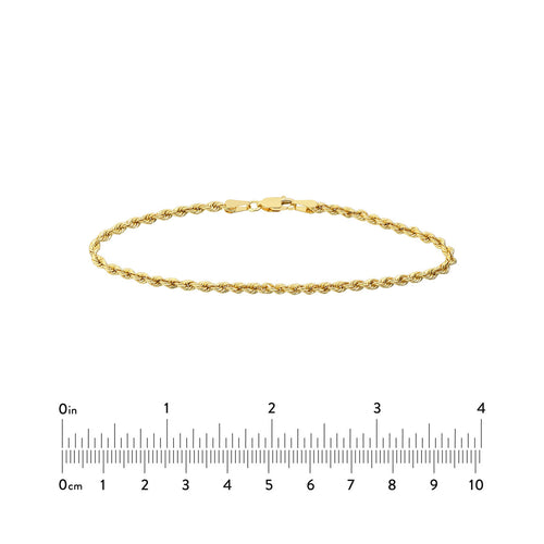 14K Yellow Gold 2.9mm Hollow Rope Chain Bracelet - Queen May