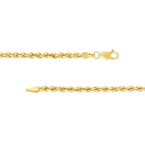 14K Yellow Gold 2.7mm Hollow Rope Chain Necklace - Queen May