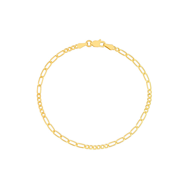 14K Yellow Gold 2.3mm Figaro Chain Bracelet - Queen May