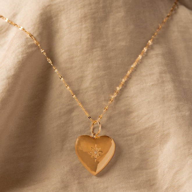 14K Yellow Gold Diamond Heart Pendant Necklace - Queen May