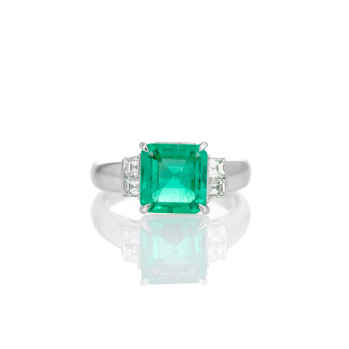 Platinum 1.93 Carat Emerald Asscher Diamond Ring - Queen May